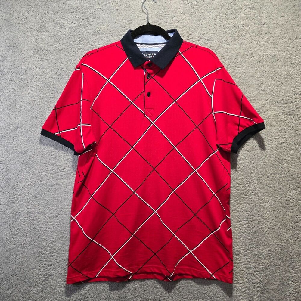 Mens Polo Shirt‎ XL Cotton Red Black White Stripe Raker Argyle Print Golf Preppy